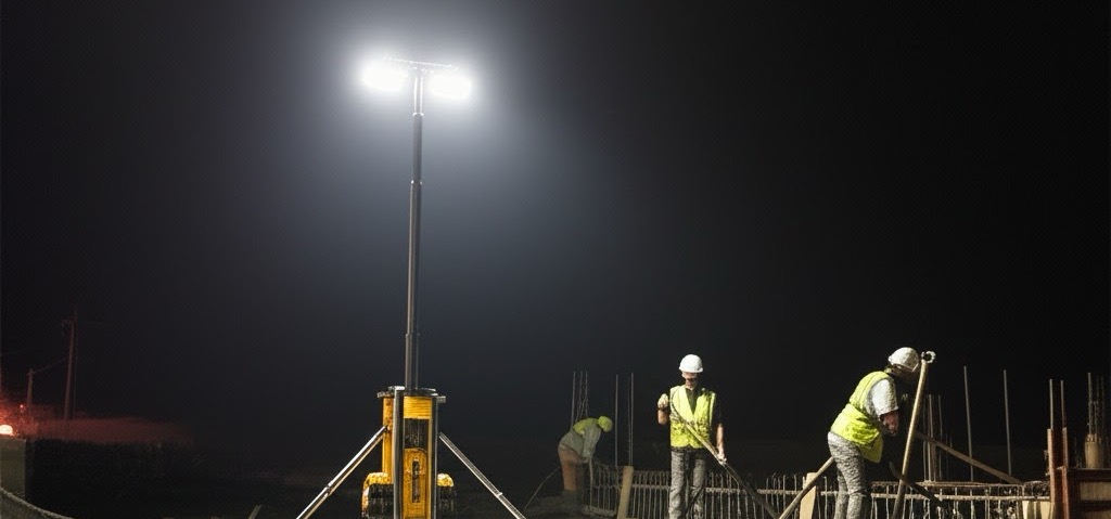Eversun towers illuminating an active field at dusk